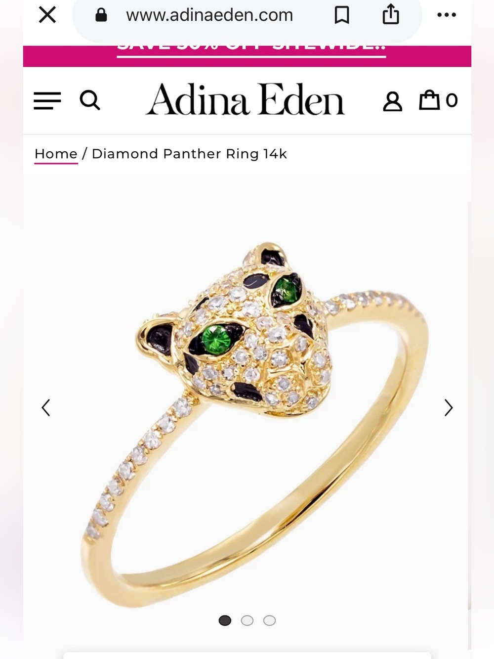 Adina Eden Gold Panther Ring with Green and Black Accents